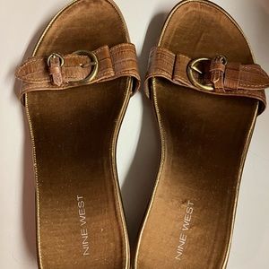 Nine West brown sandal with small wedge size 10